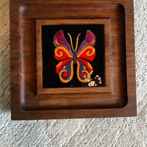 MCM Vibrant Butterfly Art Wooden Accent Tray